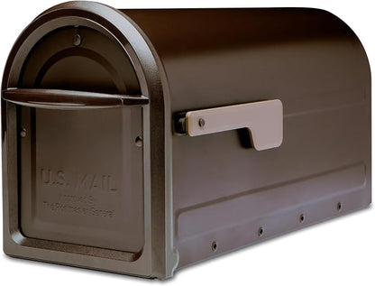 Architectural Mailboxes Mapleton Post Mount Mailbox, Rubbed Bronze, Large | Galvanized steel build for outside with rust-resistant powder-coat finish and a magnetic door closure. USPS approved.