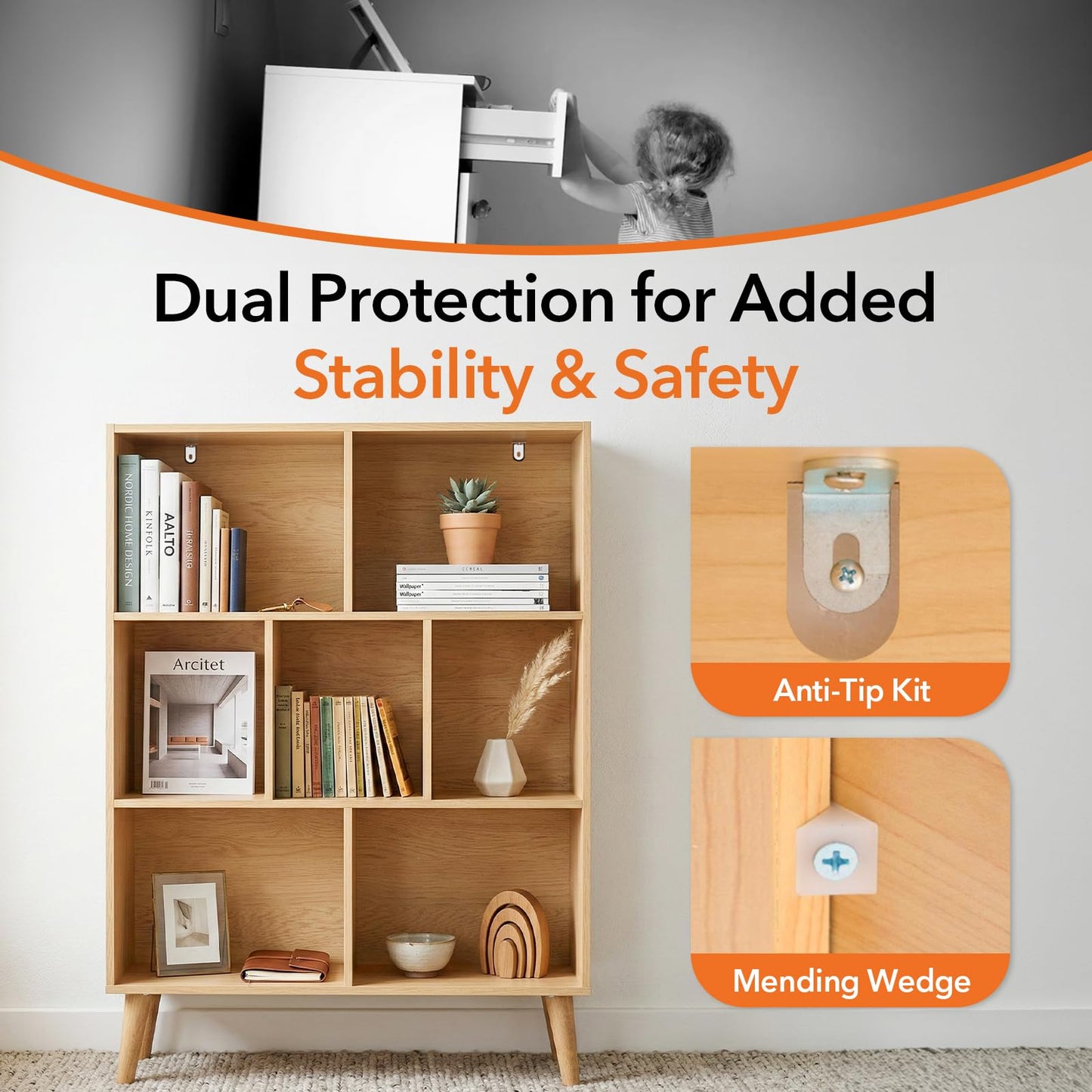 HAPPYMONT 3-Tier Bookcase, 7 Cube Modern Wooden Storage Organizer with Legs, Open Display Shelves for Living Room Bedroom Home Office, Freestanding Bookshelf, Natural Wood