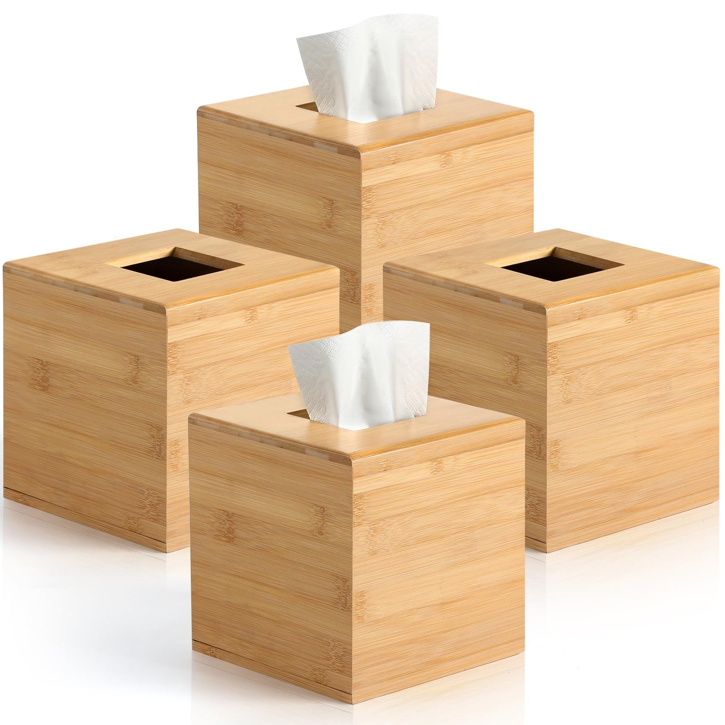 4-Pack Natural Bamboo Tissue Box Covers | 5.9" Cube Storage for Home & Commercial Use | Multi-Scenario Decorative Holder for Kleenex, Napkins, and Paper Towels