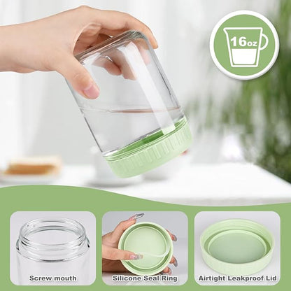 SHOWIN Overnight Oats Containers with Lids, 16oz Glass Jars with Lids 4 pcs, Candy, Wide Mouth Mason jars for Salad, Yogurt, Snacks, Meal Prep
