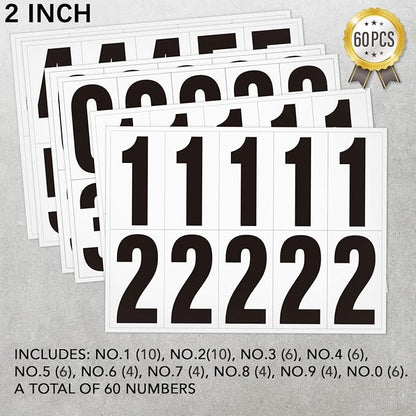 2 inch Self Adhesive Numbers for Mailbox, House Numbers, Reflective Mailbox Number, Trash Cans Number, for Outside, 60 PCS (Black/White)