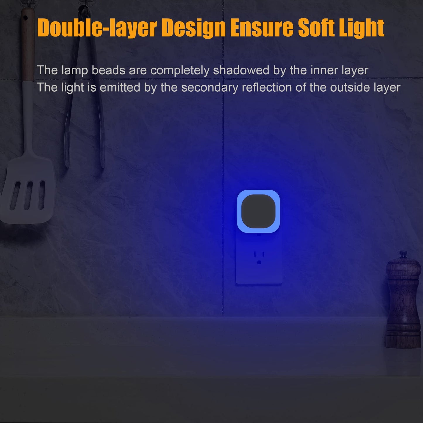 2 Pack Plug in Amber Night Light, Auto Dusk to Dawn, Soft Glow, Dimmable, Diffused Light, LED Lights for Bedroom, Kids, Bathroom, Sleep, Baby Nursery, Toddler, Hallway, Kitchen, Home Decor