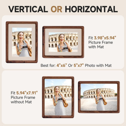 3Liangthings Solid American Black Walnut Picture Frame 5x7 4x6, Natural Wood Tabletop Photo Frame with Decorative Joinery Corners, Horizontal or Vertical Display (Walnut, For 5x7 / 4x6 Photo)
