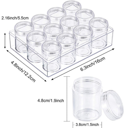 Blulu Clear Bead Organizer Small Bead Storage Containers Set 12 Pieces Plastic Storage Cases Cylindrical Clear Craft Supply Case for Earrings, Rings, Necklace, Threads, Beads(1.9 x 1.5 x 1.5 Inches)