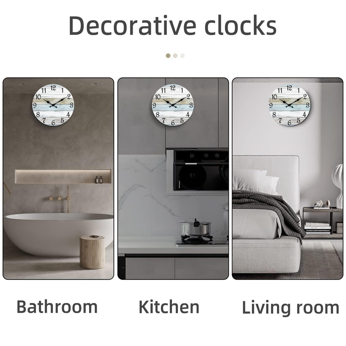 CHYLIN Wall Clock 14 Inch Bathroom Clock, Rustic Wall Clocks Battery Operated, Silent Non Ticking Wooden Coastal Beach Clock for Kitchen, Living Room, Bedroom, Office (White)