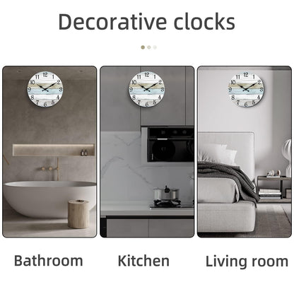 CHYLIN Wall Clock 14 Inch Bathroom Clock, Rustic Wall Clocks Battery Operated, Silent Non Ticking Wooden Coastal Beach Clock for Kitchen, Living Room, Bedroom, Office (White)