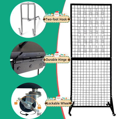 PAODIJO Fordable grid wall panel display stand- 5.5”*2” wire display shelves for merchandise vendor events,portable wreath display rack for craft shows