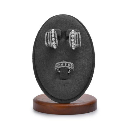 Woodten Solid Wood Jewelry Display Set Stand Jewelry Earrings Ring Stand Display Showcase(Grey)