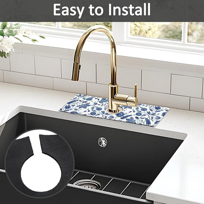 15" X 5.5" Kitchen Sink Splash Guard Faucet Mat Floral Super Absorbent Fast