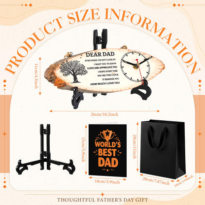 Kenning 3 Pcs Dad Gifts for Fathers Day from Daughter Son, Daddy Birthday Gifts Includes Wooden Clock, World's Best Dad Card and Black Gift Bag for Daddy Papa Fathers Day Present
