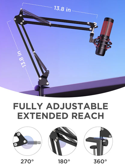 InnoGear Boom Arm Microphone Mic Stand for Blue Yeti HyperX QuadCast SoloCast Snowball Fifine Shure SM7B and Other Mic, Black