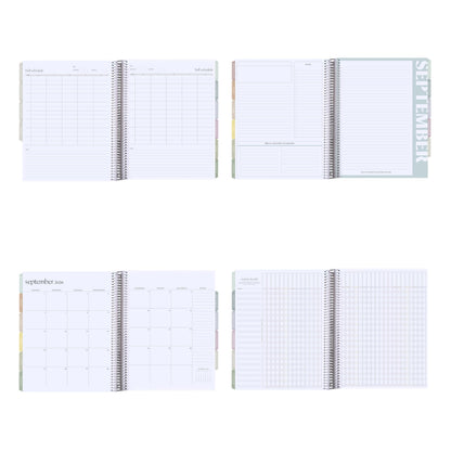 8.5x11 Coiled Teacher Lesson Planner (January 2026 - December 2026) - Teach classic cover, vertical layout, Pastel Minimal theme, platinum coil