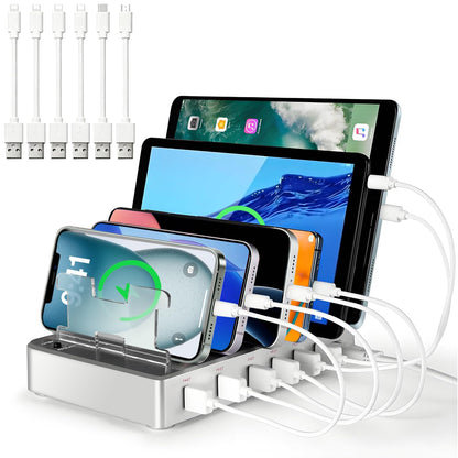 300W Fast Charging Station for Multiple Devices, 6 Port USB Charging Hub, Universal Desktop Charger Organizer Compatible with iPhone iPad Android Phones Tablets Kindle Home Office Travel