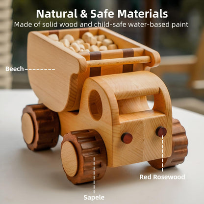 DadCarved Wooden Dump Truck for Toddlers Kids