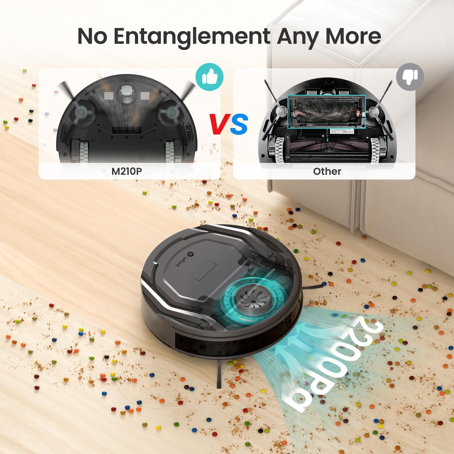 Lefant M210P Robot Vacuum Cleaner, Super Thin, Powerful Suction, Quiet, Self-Charging, Ideal for Pet Owners, Cleans Hard Floors to Medium-Pile Carpets, 120 Mins Runtime, APP/WiFi/Alexa Control, Gray