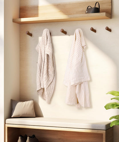 Optish Wood Wall Hooks for Hanging, 6 Pack Hat Hook for Walls, Coat Hook Wall Mount, Backpack Hooks for Walls, Bathroom Towel Hanger (Walnut)