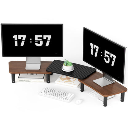 AFOOYO Dual Monitor Stand For Desk,Adjustable Height Long Wood Computer Riser For Computer,Laptop,Printer,TV,Walnut