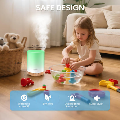 URPOWER 300ml Aromatherapy Essential Oil Diffuser Ultrasonic Air Humidifier AUTO Shut Off Scent Diffuser Night Light 7 Color Changing LED Lights and 4 Timer Settings for Bedroom Office Home