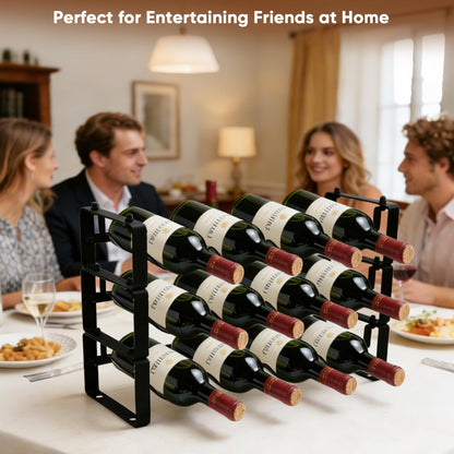HRUSGO Wine Rack for Countertop – Stackable Freestanding Bottle Organizer for Kitchen, Pantry, Bar Cabinet & Small Spaces – Compact Metal Shelf & Modular Storage Stand (3-Tier)
