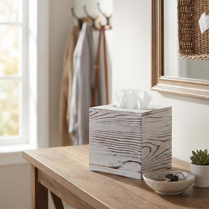 SENJEOK 2 Pack Wooden Tissue Box Cover Square, 5.5 x 5.5 x 6.1 Inch White Tissue Box Holder for Home Office Bathroom