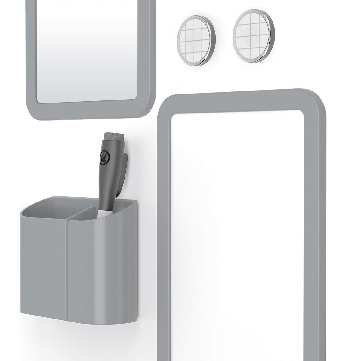 U Brands Locker Accessories Kit, Back to School Essentials, Grey, 6-Piece, Includes Whiteboard, Mirror and Organizing Supplies