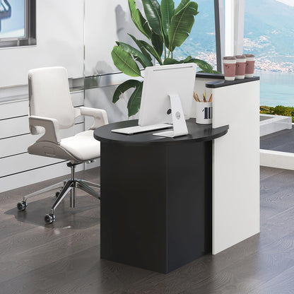 Tangkula Reception Desk, Front Counter Desk with Lockable Drawer & Adjustable Shelf, Oval Desktop, Retail Counter for Checkout, Computer Workstation for Salon Lobby Office, Home Office Desk