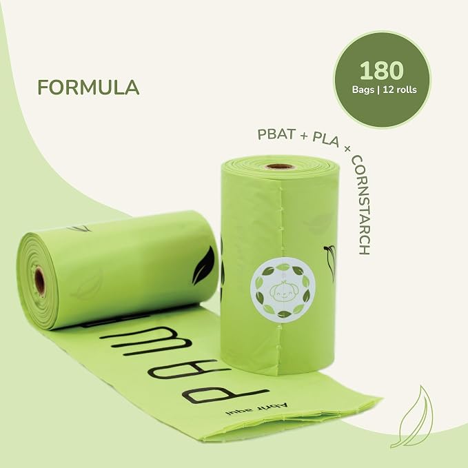 Certified Home Compostable Dog Poop Bags 180 Count | BPI & California Prop 65 Compliant | Extra Thick 20 Micron | Leak-Resistant Unscented