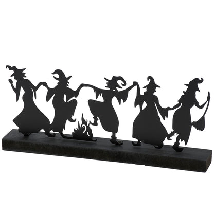Primitives by Kathy Sitter - Dancing Witches Decorative Sitter from Our Halloween Collection Featuring a Black Metal Cutout of Witches Dancing Around a fire Attached to a Coordinating Black Wood Base