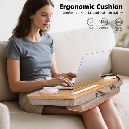 wishacc Portable Lap Desk Tray, Natural Wood, Large 21.1 x 12.9 Inch, for Home Office