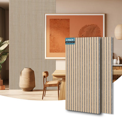 AKUMAX 2 Pack Wood Panels- 48x24Inches 3D Wall Panels ,Decorative Peel Soundproof Wall Panels (Classic Oak, 2pcs-24in*48in)