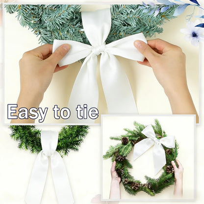 Dream Loom White Wreath Sash Front Door Decoration, 8pcs Sash Wreath Accessories for Easter Weddings Farmhouses Christmas DIY Halloween Party Yard Wall Doorway Decor