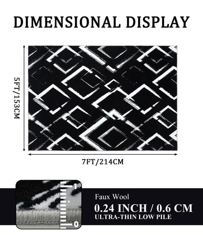 YIHOUSE Black Modern Geometric Area Rug 5x7, Black and White Rug with Abstract Diamond Patterns,Non-Shedding Washable Rugs for Bedroom, Home Office and Small Living Room