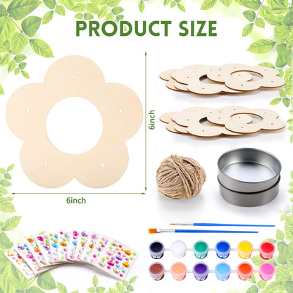 CroBlissful 12 Pack Bird Feeder Craft Kits for Kids DIY Your Own Bird Feeders with Paint and Paintbrushes Wooden Arts and Crafts for Kid Ornaments to Paint Feeders Craft for Garden(Flower Shape)
