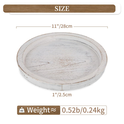 Hanobe Rustic Wooden Serving Tray: Round Wood Decorative Tray Rustic White Set of 2 Centerpiece Candle Holder Trays Farmhouse Ottoman Tray for Kitchen Counter Home Decor for Coffee Table