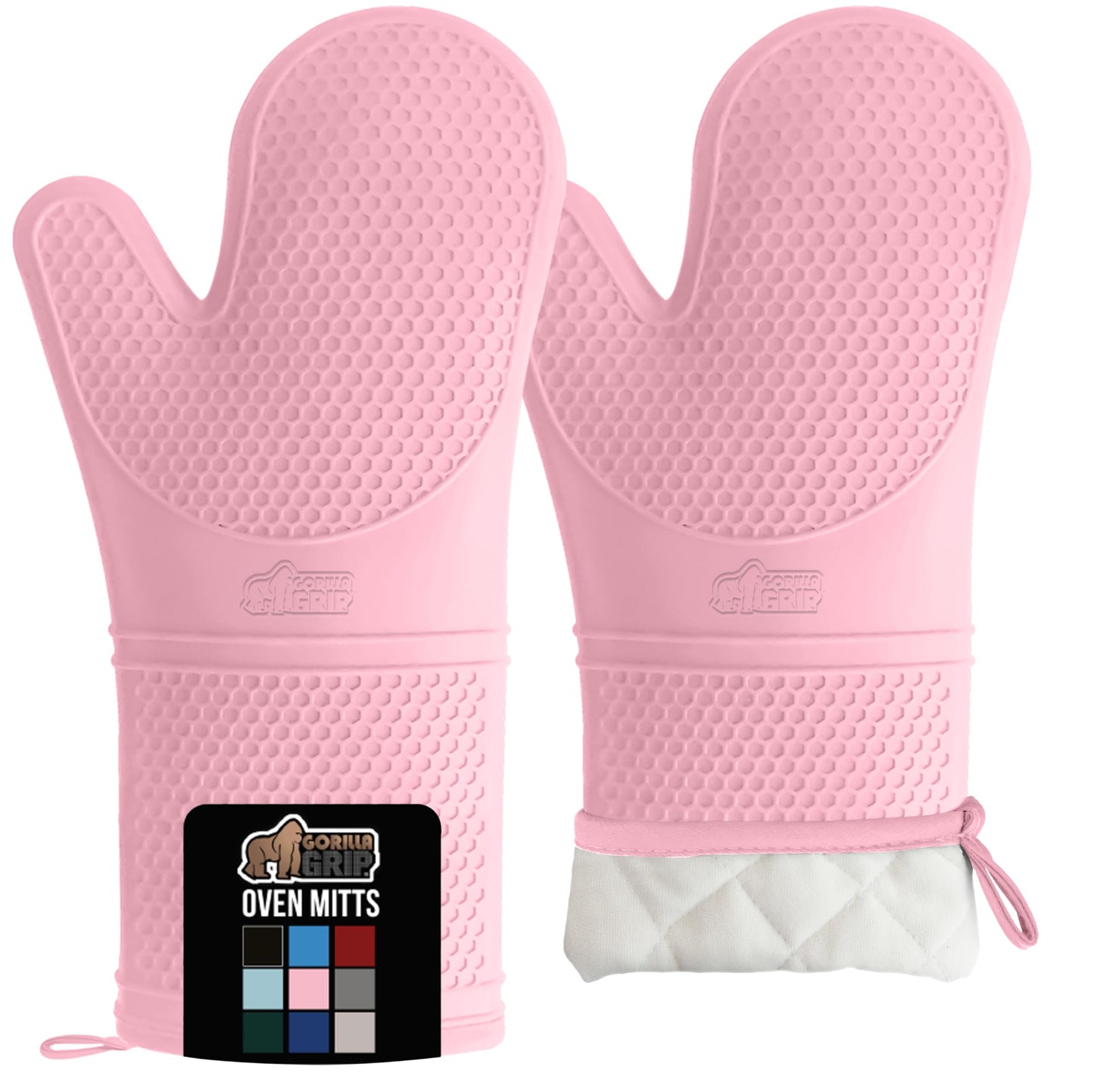 GORILLA GRIP BPA-Free Soft Silicone Oven Mitts and Pot Holders Sets, Heat Resistant Waterproof Cooking Gloves, Thick Cotton Lining, Flexible Gripping for Baking Grilling, Kitchen Trivets, Turquoise