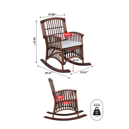 JONATHAN Y Swayze Mango Wood and Rattan Rocking Chair with Cushion, 39" H Bohemian Indoor Accent Armchair for Nursery or Living Room, Brown RCK200A