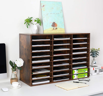 EasyPAG 27 Compartments Wooden Literature Organizer with Adjustable Shelves, 13500 Sheets Capacity Paper Organizer, Classroom Mailbox and Mail Sorter for Teachers and Office, Archaize
