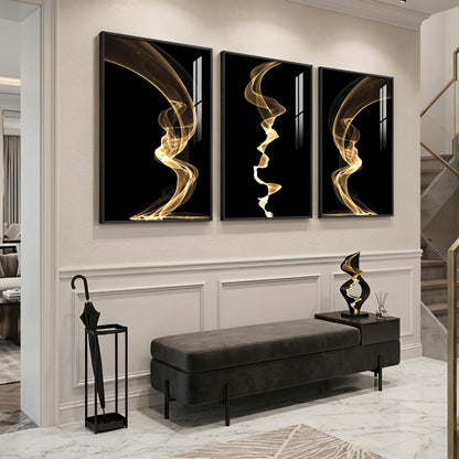 3 Piece Large Framed Abstract Wall Art for Living Room, Black and Gold Modern Artwork for Walls, Contemporary Luxury Bright Style Pictures Prints Paintings for Hallway Office Wall Decor 24x36 Inch