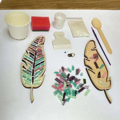 sjljzxd 3PCS Craft Kits for Adults, Mixed Colour Leaf Mosaic Kit, Creative DIY Colourful Home Decoration Mosaic Tiles for Crafts, Glass Mosaic Pieces Kit Mosaic Making Supplies Puzzle (3)