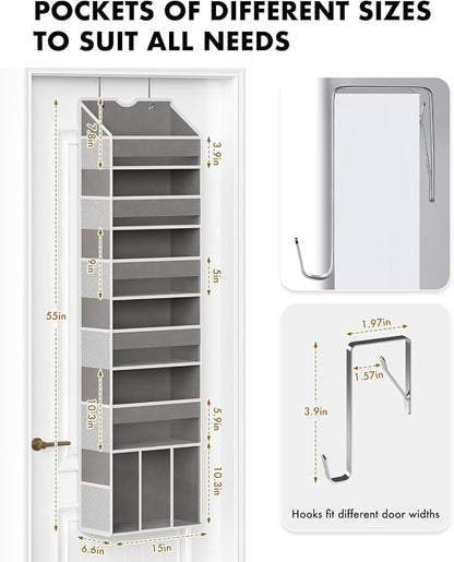2-Pack Over The Door Organizer Hanging 6-Shelf Storage Organizer with 50lb Heavy Duty Perfect for Bathroom Closet Nursery Bedroom Pantry Laundry (Grey)