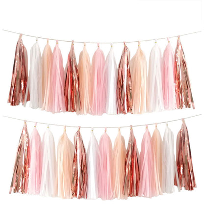 We Moment Tissue Paper Tassels Party Tassel Garland Banner for Party Decorations, DIY Kits,Pink,White,Peach,Rose glod,40 PCS