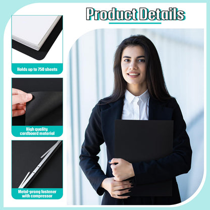 Dunzoom 50 Pcs 8.5'' x 11'' Pressboard Report Cover, 3'' Capacity Metal Prong Fastener with Compressor, Letter Size, Presentation Folder to Neatly Bind Report, Proposal Document (Black)
