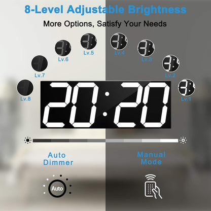 CHKOSDA LED Large Digital Wall Clock, Oversize Wall Clock with 6” Numbers, Remote Control Count up/Countdown Timer Clock, Auto Dimmer, Big Calendar and Thermometer(White)