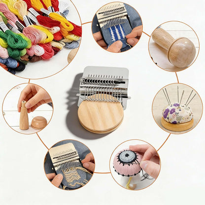 Semyifu Mini Darning Loom, Mushroom Knit Patch Kit, knitpatch kit for Beginners with 14 Hooks, patchmaker Loom for Jeans Socks Clothes Repair, Includes Needles Threads & Pin Cushion (Random Pattern)