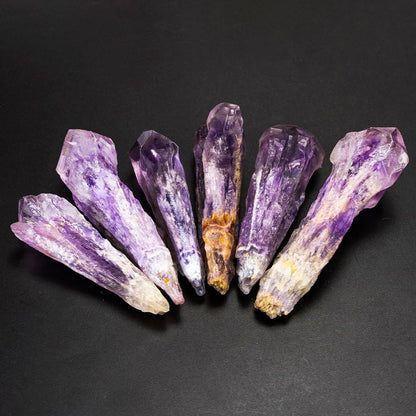 6pcs Set Natural Raw Amethyst Point Wand, Single Terminated Crystal Cluster Scepter, Healing Crystal Point, Positive Energy Gemstone, Reiki Meditation Spiritual Ornament,Home Decor & Crystal Gift
