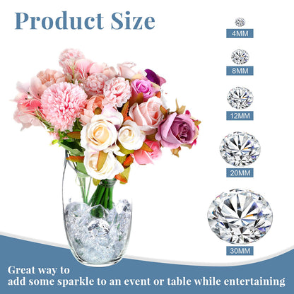 Hicarer 800-Piece Diamond Decorations - Acrylic Diamond Table Scatter Crystals for Vase Fillers, Party Decor (Clear, 30mm, 20mm, 12mm, 8mm, 4mm)