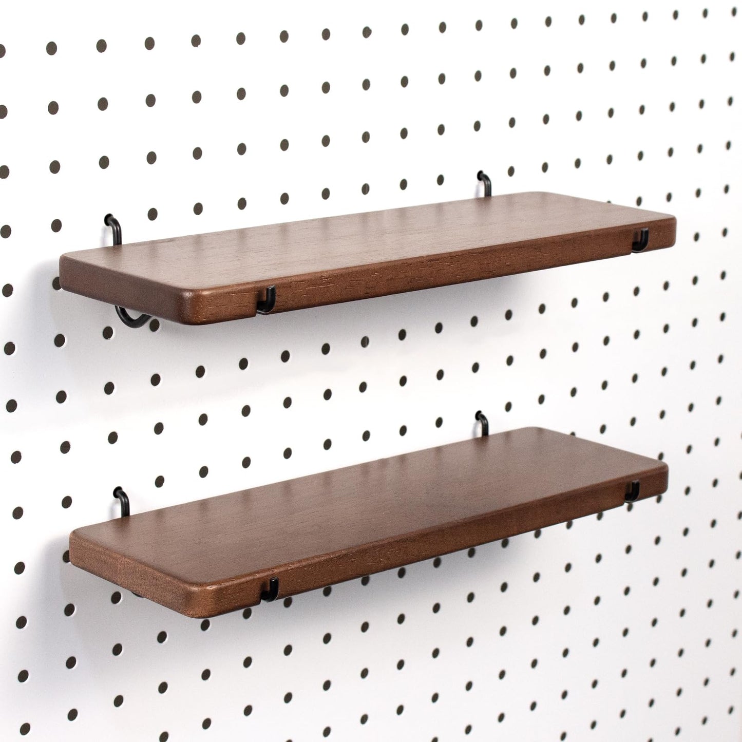 SEMPOMA 2 Pcs Walnut Finish Wooden Pegboard Shelf for 1/4" Metal Pegboard