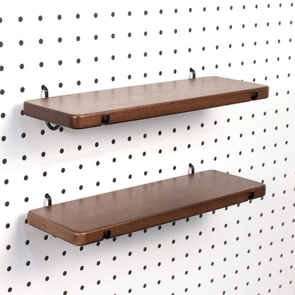 SEMPOMA 2 Pcs Walnut Finish Wooden Pegboard Shelf for 1/4" Metal Pegboard