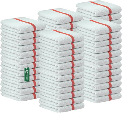 Bar Mop Red Stripe 10 lbs 16x19 Pack of 60, 100% Cotton Double Stitched Route