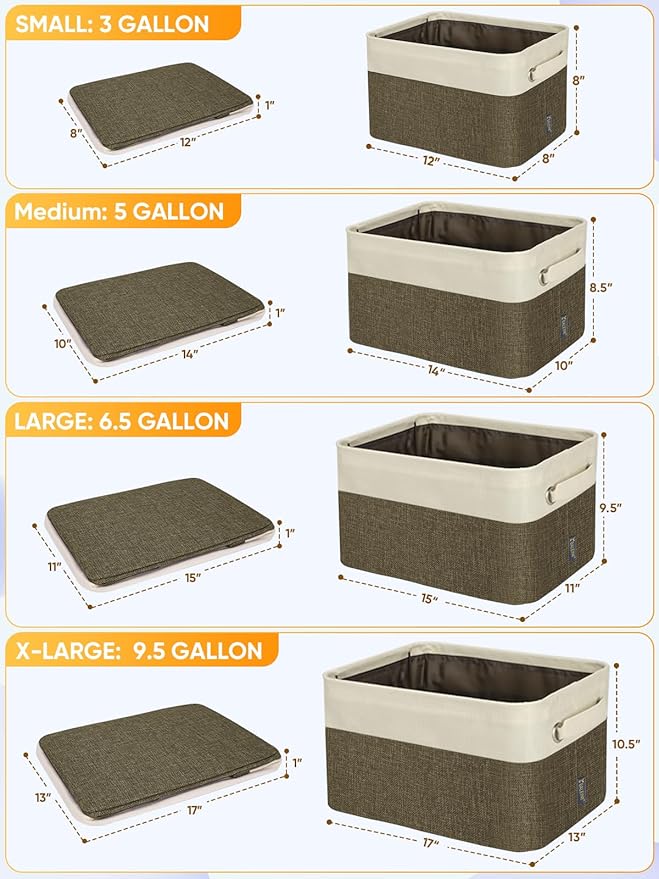 BALEINE 1 Pack Fabric Closet Storage Bins for Shelves, Linen Closet Organizers and Storage, Decorative Baskets for Organizing, Shelf, Clothes, Home, Office (Brown, 12"x8"x8")